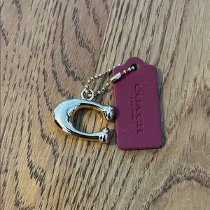 Coach Magenta Leather Tag Key Ring with Gold-Tone